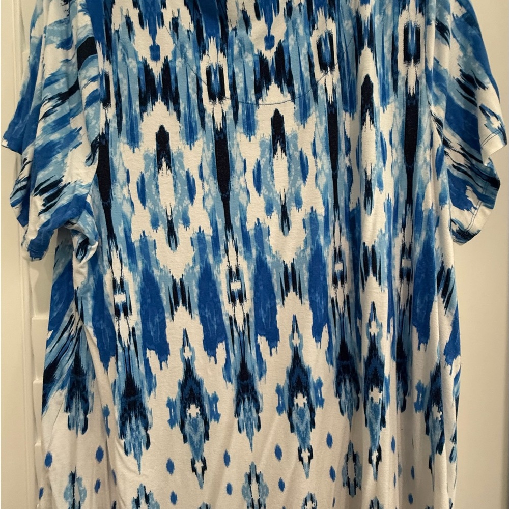 JM Collection Plus Size Women’s IKat-Print Gradient Short Sleeve Top